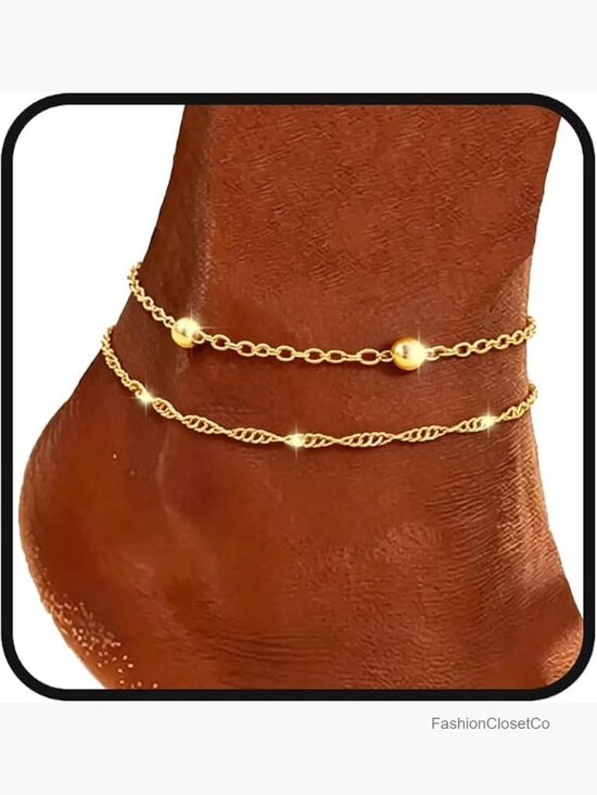 Jewelry - 925 Sterling Silver 14K Gold Dainty Layered Anklets Set